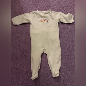 Vintage Old Navy White Velour Baby Footie with Babys First Christmas Embroidery